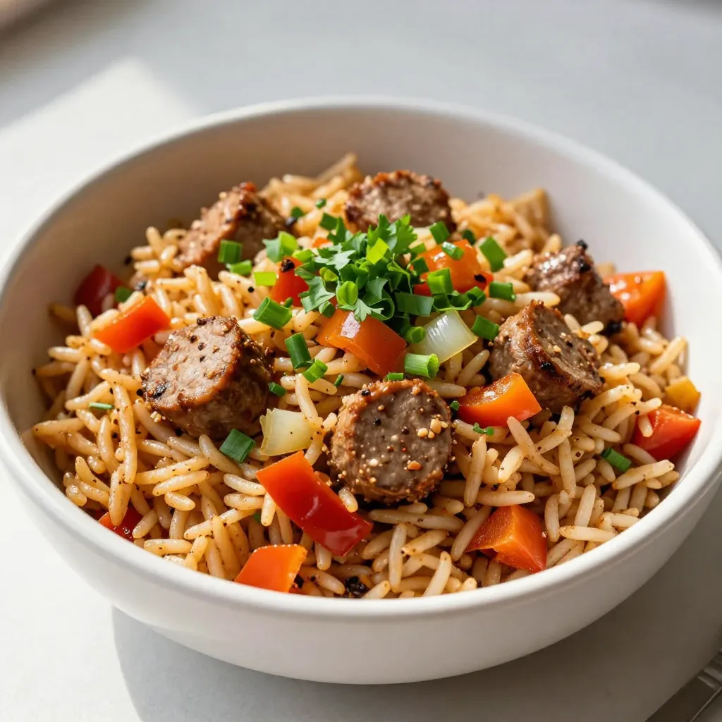 Cajun Dirty Rice with Turkey Sausage Flavor Boost