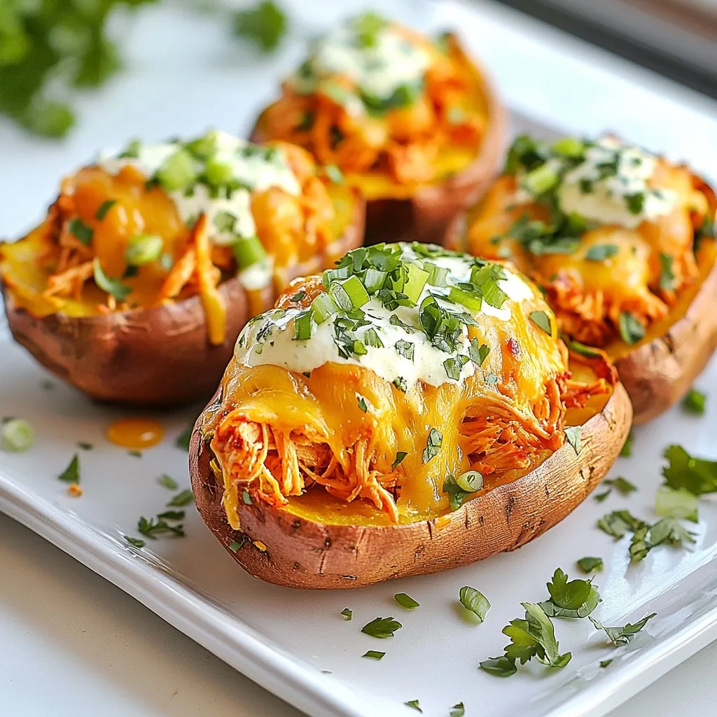 Buffalo Chicken Stuffed Sweet Potatoes Delight