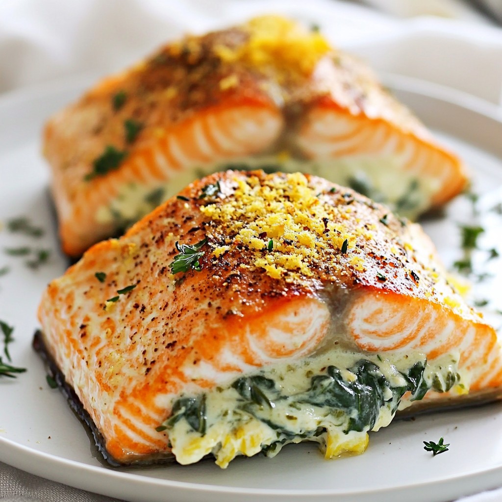 Garlic Spinach Stuffed Salmon Tasty and Simple Dish