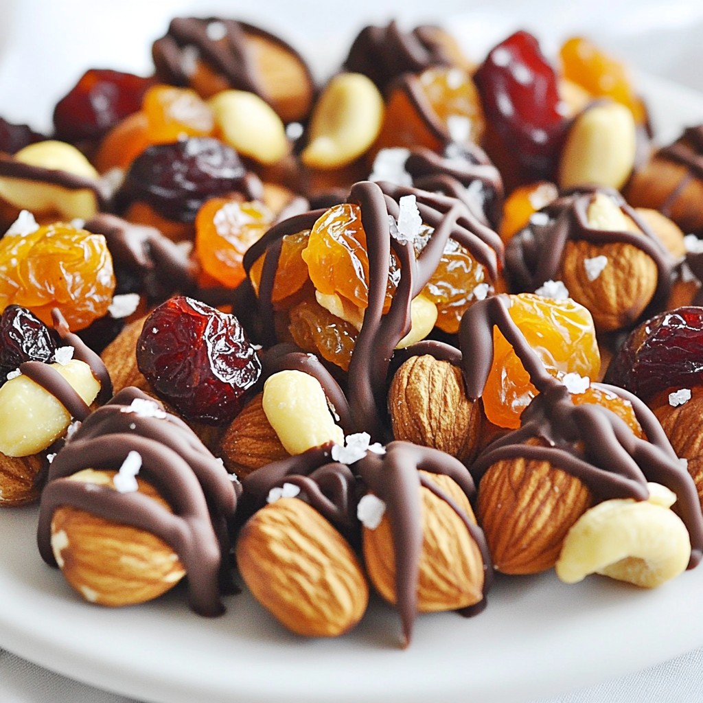 Chocolate Drizzled Trail Mix Clusters Crunchy Snack