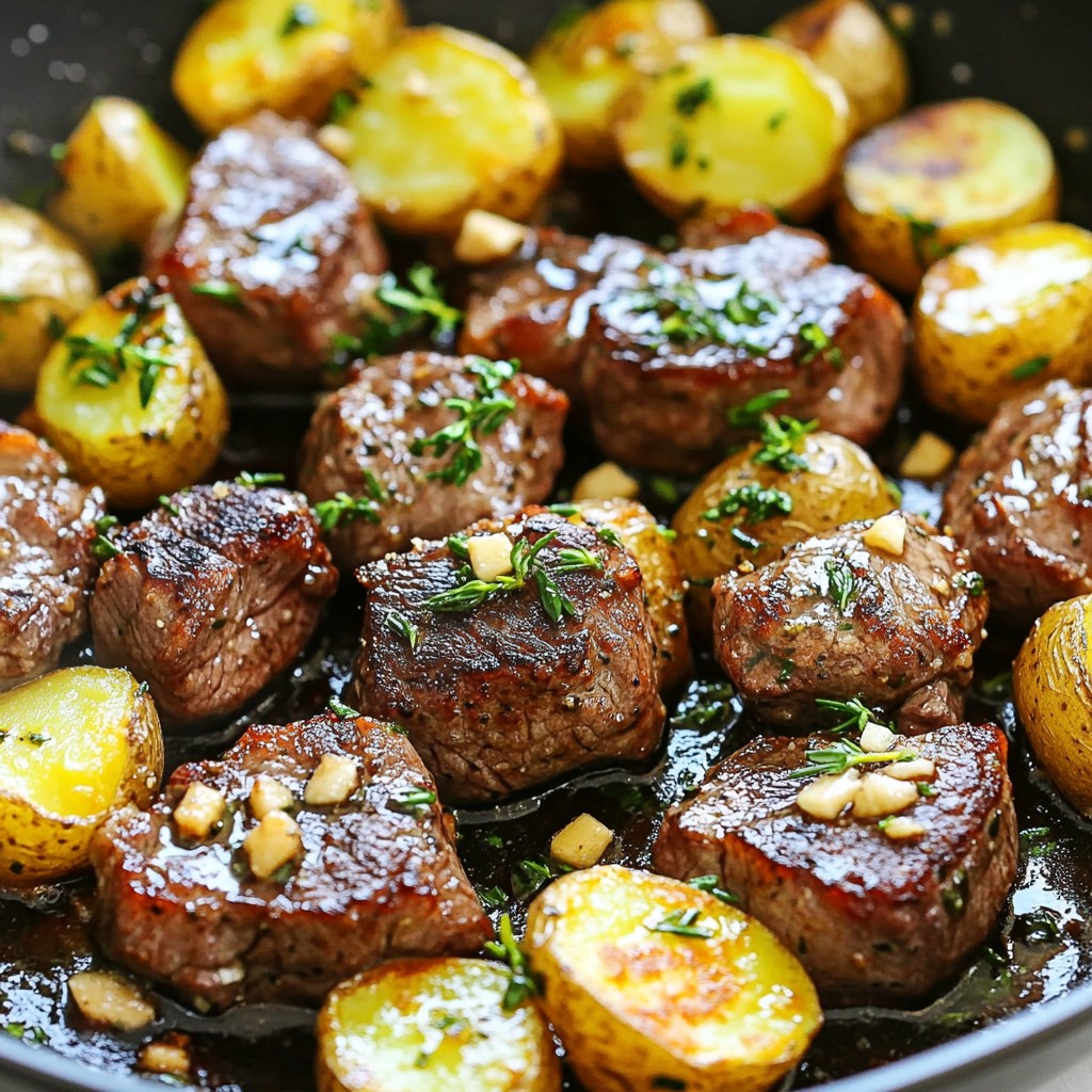 Garlic Butter Steak Bites and Potatoes Simple Recipe